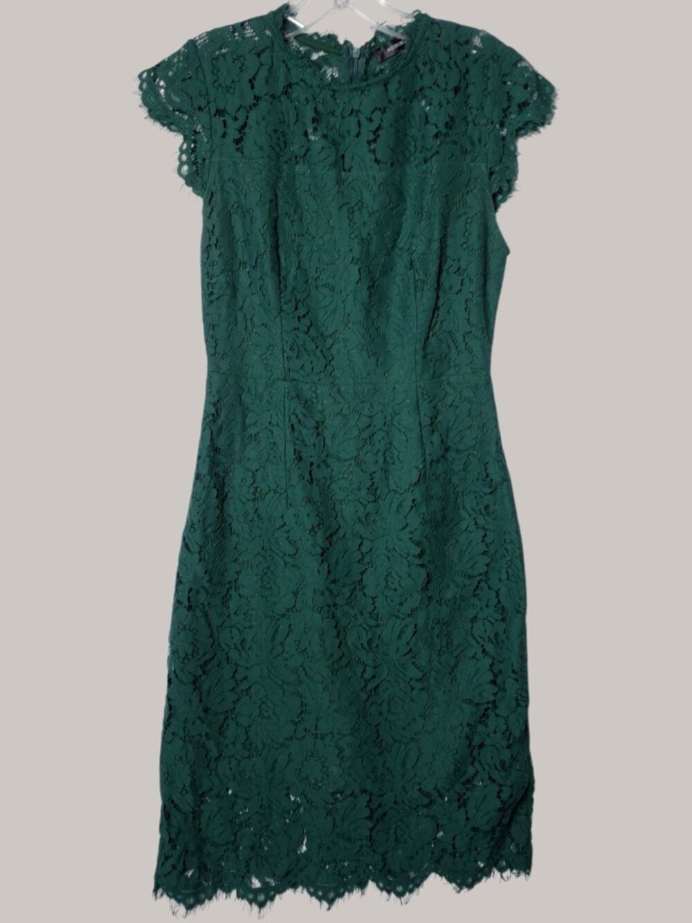 Merokeety Womens Lace Sheath Midi Dress Scalloped Hem Emerald Green Small - Picture 2 of 15